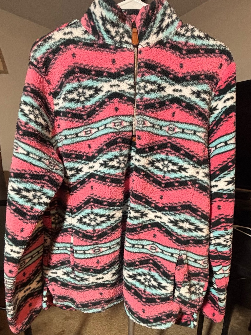 Women's Pink Aztec Sherpa Zip-Up Teddy Jacket
